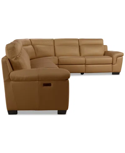Macy's Julius Ii 6-pc. Leather L Sectional With 2 Power Recliners,  Exclusive In Brown