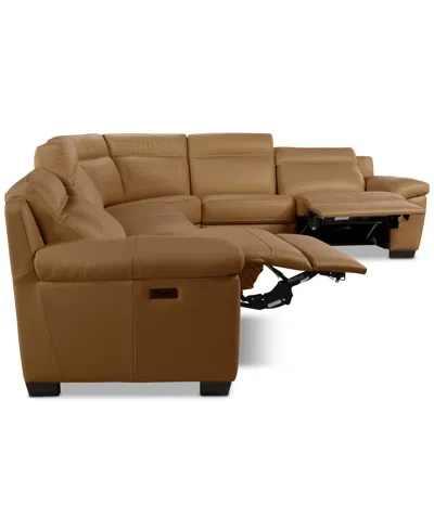 Macy's Julius Ii 6-pc. Leather L Sectional With 2 Power Recliners,  Exclusive In Brown