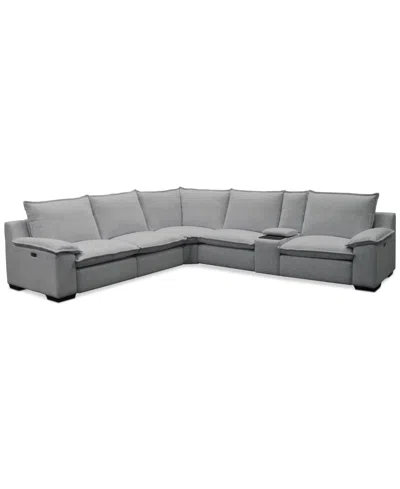 Macy's Borsi 6-pc. L Sectional With 3 Power Recliners & 1 Console In Gray