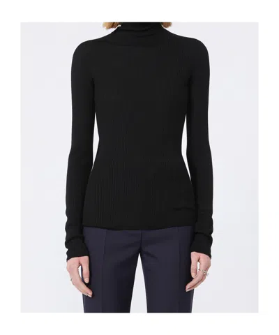 Sportmax Brianza Ribbed Wool Turtleneck Sweater In Black