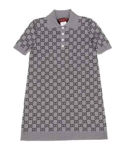 Gucci Gg Wool Dress With Ribbed Profiles In Gray