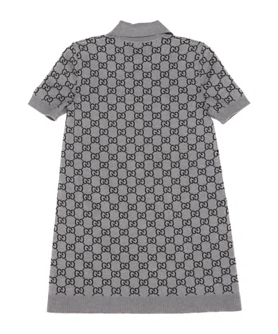 Gucci Gg Wool Dress With Ribbed Profiles In Gray