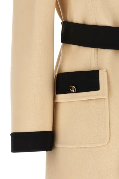 Valentino Ivory Black Single-breasted Coat In Brown