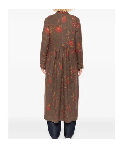 Uma Wang Floral Pomegranate Print Coat With Welt Pockets In Brown
