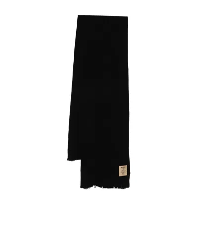 Uma Wang Ribbed Rectangular Scarf Frayed Edges In Black