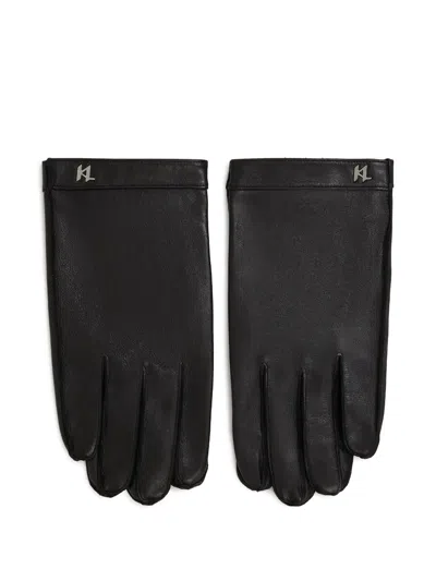 Karl Lagerfeld Monogram Sheepskin Gloves In Black