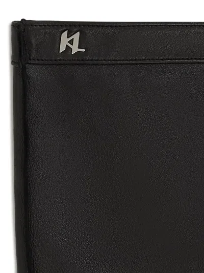 Karl Lagerfeld Monogram Sheepskin Gloves In Black