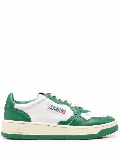 Autry Low Top Panelled Sneakers With Flatform Sole In Green