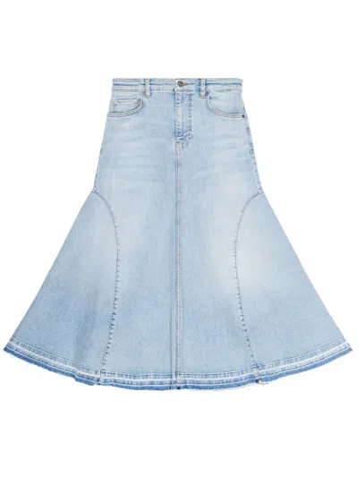 Ganni Long Denim Skirt With Light Blue Embroidered Logo