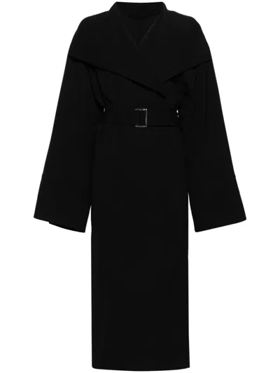 Totême "twill Signature" Belted Waist Coat With Long Sleeves In Black