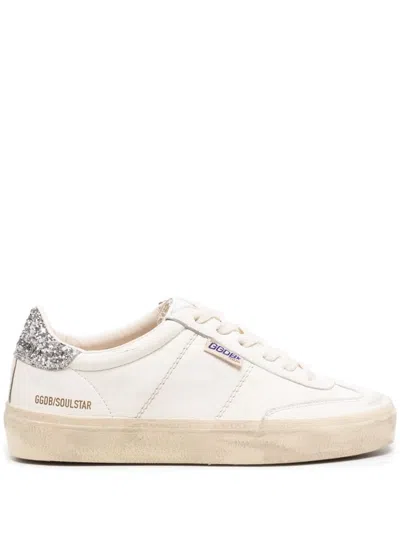 Golden Goose Soul Star Distressed Leather Sneakers With Glittered Heel Tab Shoes In White