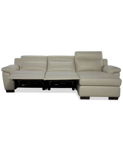 Macy's Julius Ii 3-pc. Leather Chaise Sectional With 2 Power Recliners,  Exclusive In White