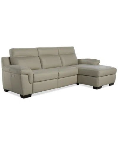 Macy's Julius Ii 3-pc. Leather Chaise Sectional With 2 Power Recliners,  Exclusive In White