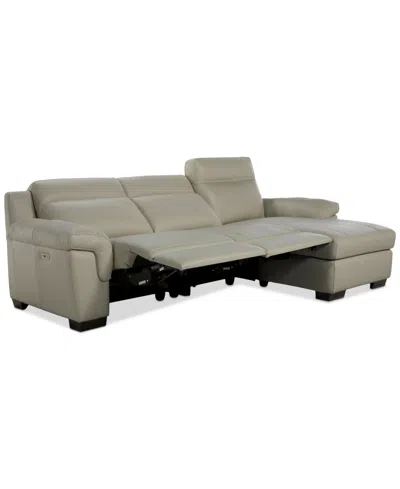 Macy's Julius Ii 3-pc. Leather Chaise Sectional With 2 Power Recliners,  Exclusive In White