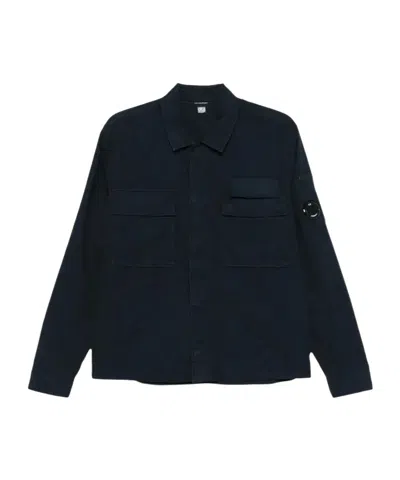 C.p. Company Long-sleeve Boxy Fit Shirt With Round Lens Detail In Blue