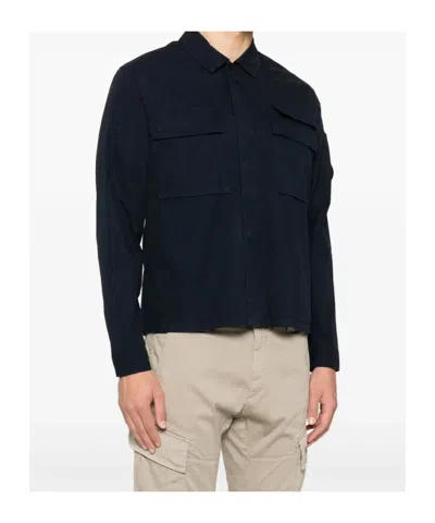 C.p. Company Long-sleeve Boxy Fit Shirt With Round Lens Detail In Blue