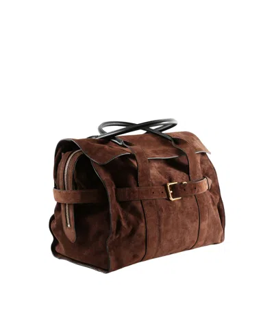 Marc Jacobs Buckle Double Handle Structured Suede Top In Brown