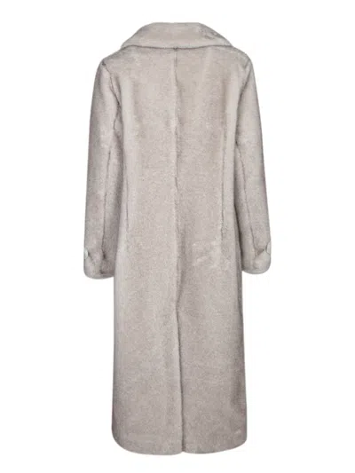 Herno Long Faux Fur Coat With Classic Collar And Button Closure In Gray