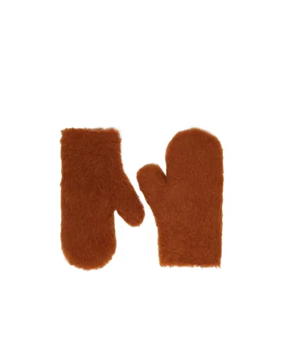 Max Mara Mittens In Alpaca And Wool Teddy Fabric In Brown