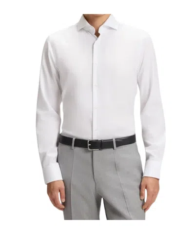 Hugo Boss Slim-fit Shirt In Italian-made Performance-stretch Jersey In White