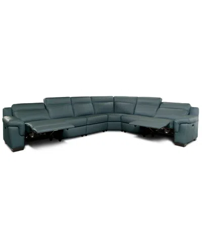 Macy's Julius Ii 6-pc. Leather L Sectional With 2 Power Recliners,  Exclusive In Blue
