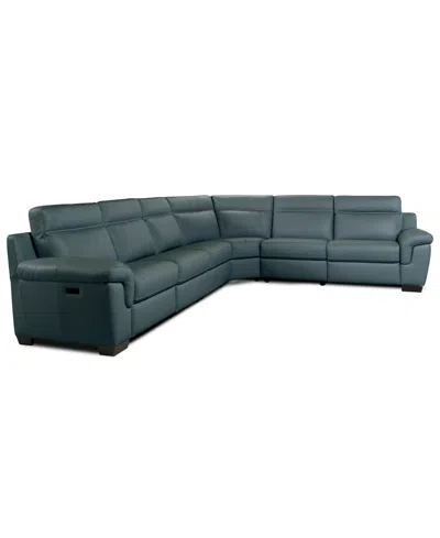 Macy's Julius Ii 6-pc. Leather L Sectional With 2 Power Recliners,  Exclusive In Blue
