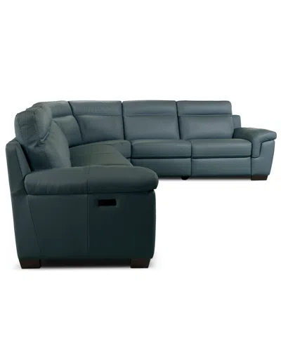 Macy's Julius Ii 6-pc. Leather L Sectional With 2 Power Recliners,  Exclusive In Blue