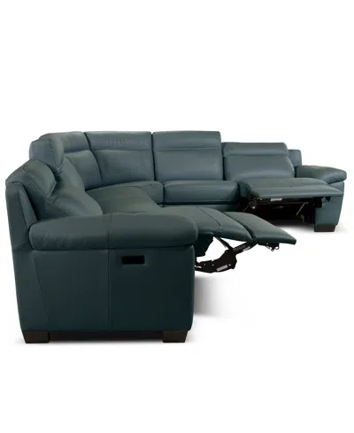 Macy's Julius Ii 6-pc. Leather L Sectional With 2 Power Recliners,  Exclusive In Blue