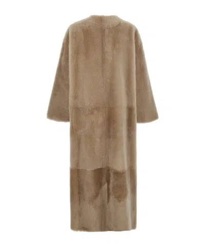 Yves Salomon Round-neckline Concealed-fastening Coat In Neutral