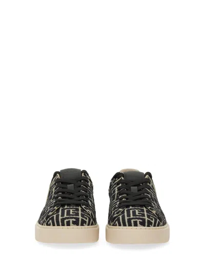 Balmain B Court Monogram Jacquard Low-top Sneaker In Brown