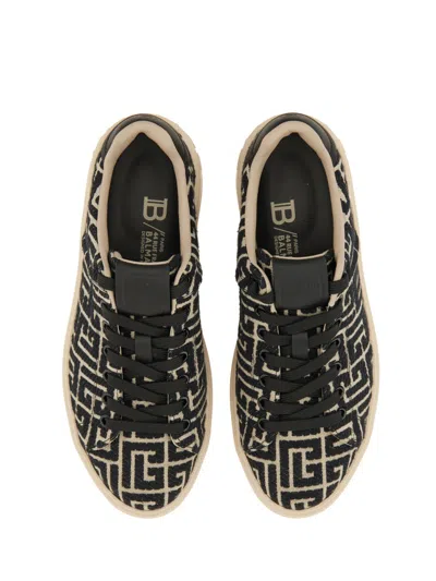 Balmain B Court Monogram Jacquard Low-top Sneaker In Brown