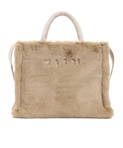 Marni Small Rectangular Basket Bag With Plush Faux Fur Fabric