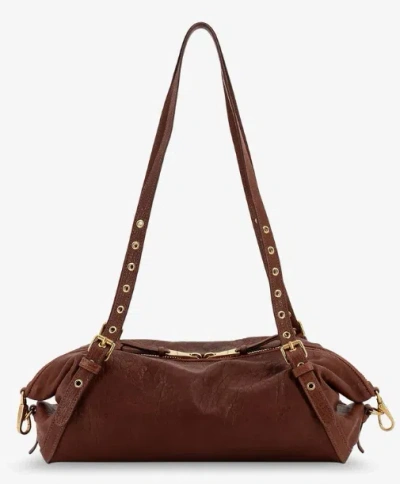Miu Miu Nappa Leather Bag With Embossed Logo Lettering In Brown