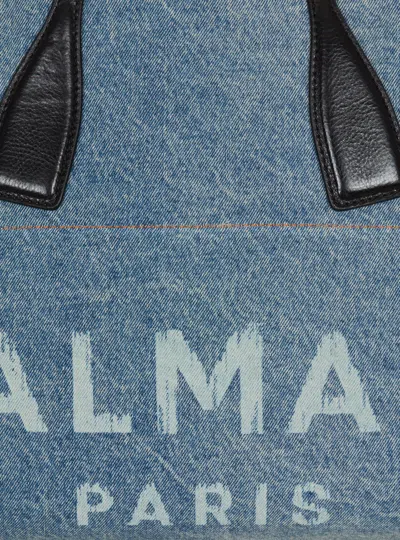 Balmain Track Shoulder Bag In Denim And Calfskin Leather In Blue