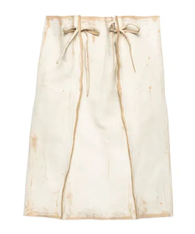 Prada Abstract Print Drawstring Waist Front Slit Skirt In White