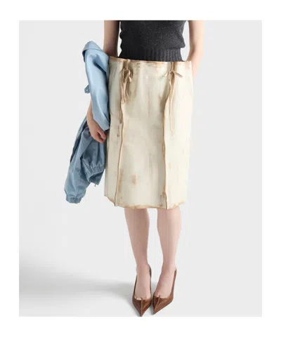 Prada Abstract Print Drawstring Waist Front Slit Skirt In White