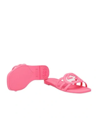 Gucci 10mm Interlocking G Canvas Slide Sandals In Pink