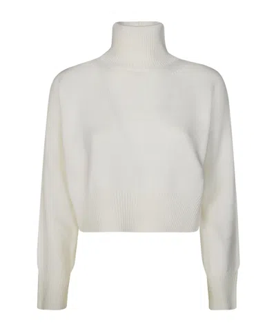 Dondup Cropped Sweater With High Turtleneck And Ribbed Detailing In White