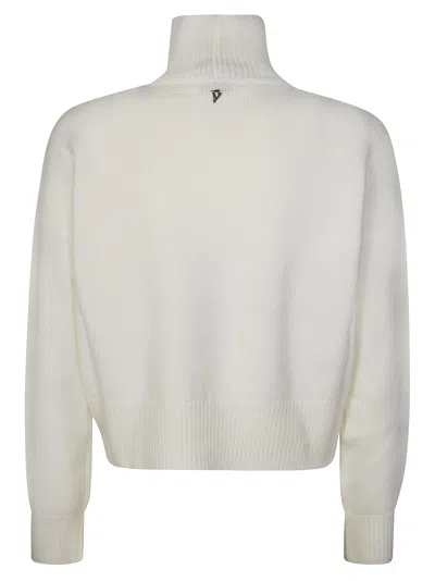 Dondup Cropped Sweater With High Turtleneck And Ribbed Detailing In White