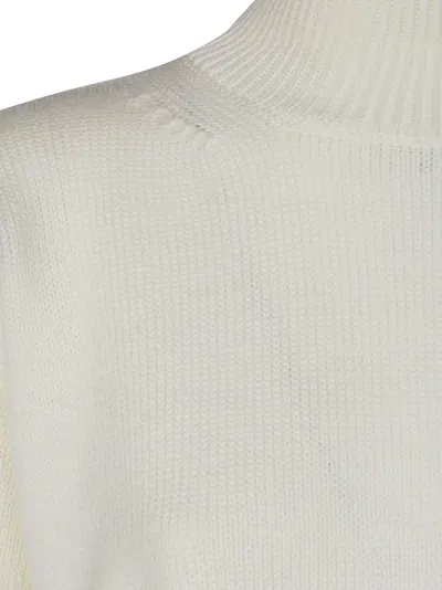 Dondup Cropped Sweater With High Turtleneck And Ribbed Detailing In White