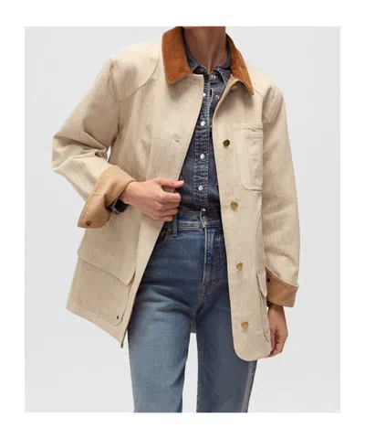Veronica Beard Abbas Suede-trimmed Herringbone Cotton Jacket In Neutral