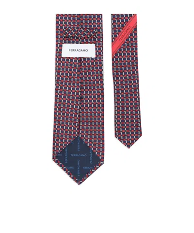 Ferragamo Geometric-pattern Silk Tie Contrast Trim In Multi