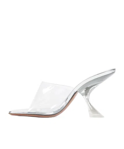 Amina Muaddi Metallic Open-toe Sandals With Sculptural Heel In White