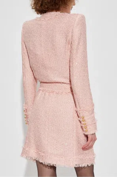 Balmain Sequinned Tweed Edge-to-edge Jacket In Pink