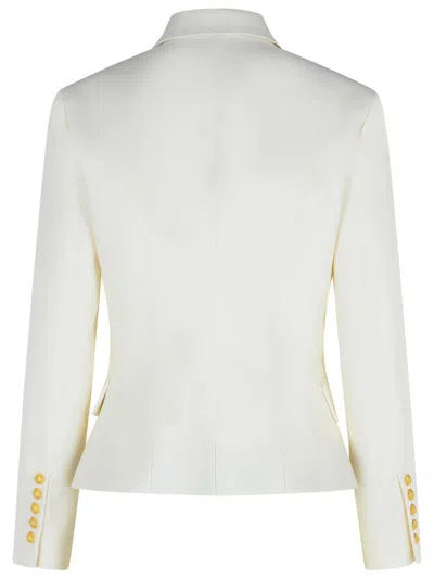 Balmain Double-breasted Structured Denim Blazer With Peak Lapel In White