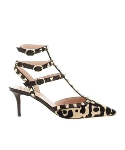 Valentino Rockstud Pointed Toe Animal Print Pumps In Brown