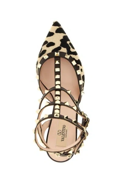 Valentino Rockstud Pointed Toe Animal Print Pumps In Brown