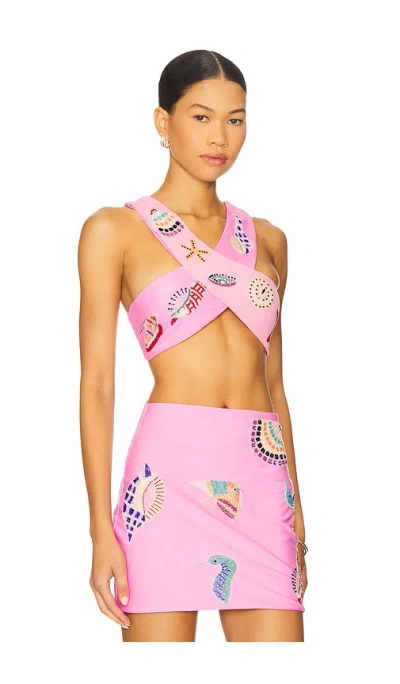 Oceanus Shell Hand Beaded Top In Pink