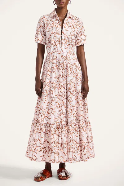 La Doublej San Pietro Tiered Embroidered Voile Maxi Shirt Dress In White