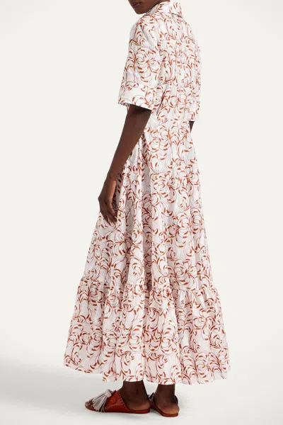 La Doublej San Pietro Tiered Embroidered Voile Maxi Shirt Dress In White